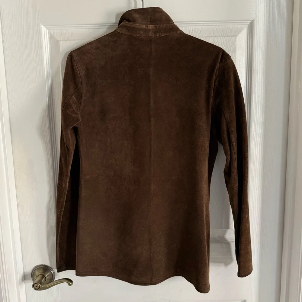 Vintage 100% genuine suede chocolate brown button down - Picture 6 of 7